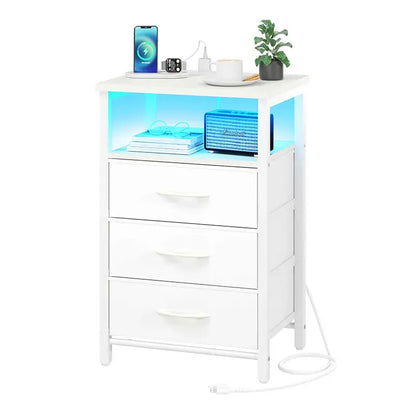 Yoobure 3-drawer nightstand with LED and charging port