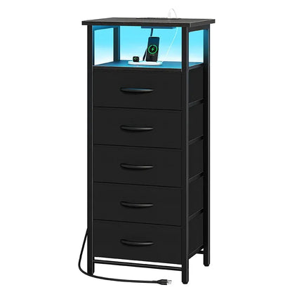 Yoobure 5-drawer nightstand with charging port and LED light settings