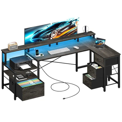 Yoobure 75-inch reversible computer desk with storage compartment and stand