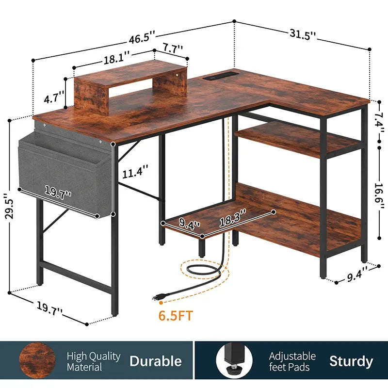 Yoobure 47-inch L-Shaped Desk with Dual Compartments