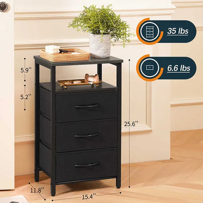 Yoobure 3-drawer nightstand with LED and charging port