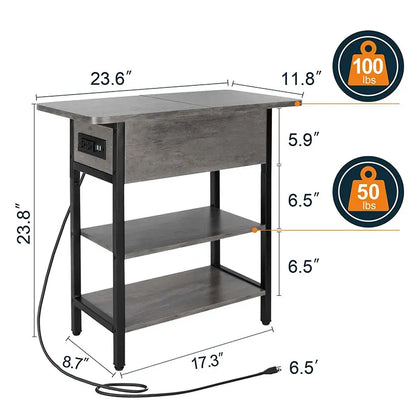 Light Grey End Table with Charging Station