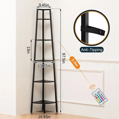 Simple Yoobure 5-Tier Corner Shelf with LED