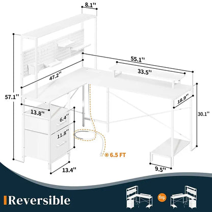 Yoobure L-shaped desk with wall plate and drawers