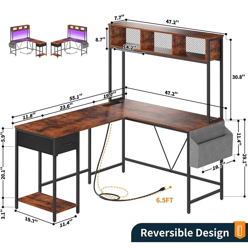 Yoobure L-shape computer desk with high shelf