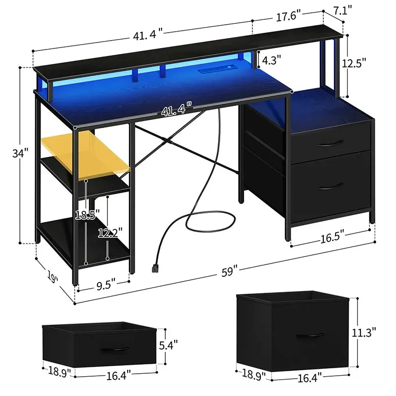 Yoobure 59-inch 2 Drawer Computer Desk with 2 Compartments