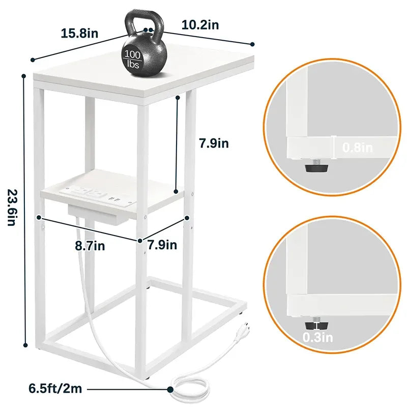 Contemporary C-Shaped Side Table with Charging Station