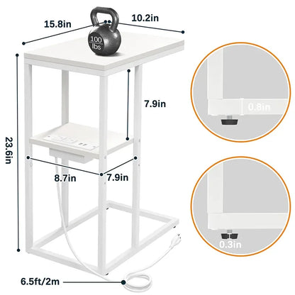 Contemporary C-Shaped Side Table with Charging Station