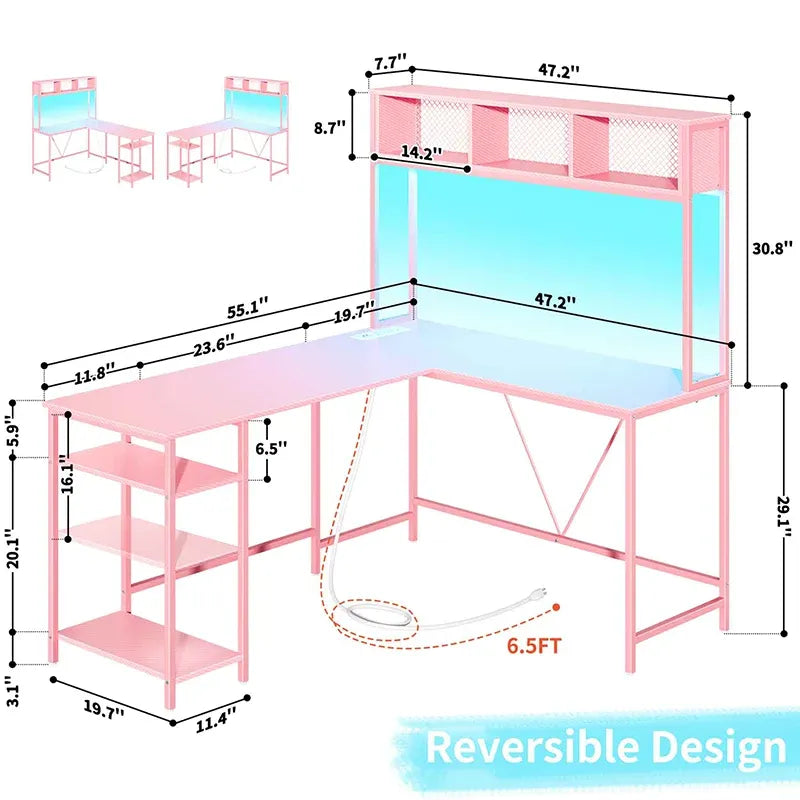 Yoobure L-shape computer desk with high shelf