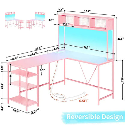 Yoobure L-shape computer desk with high shelf