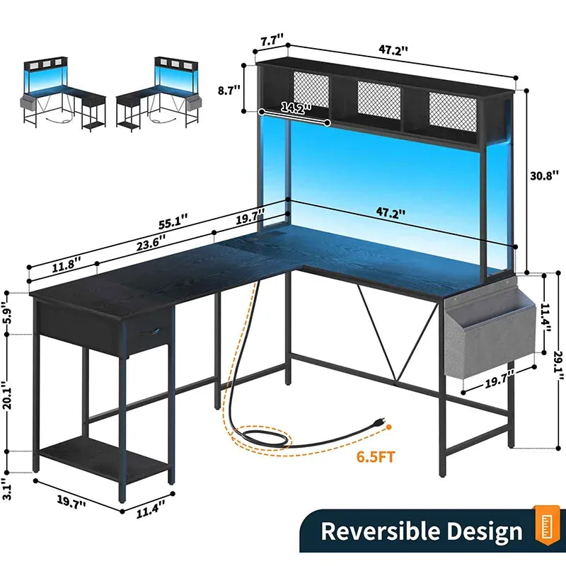 Yoobure L-shape computer desk with high shelf