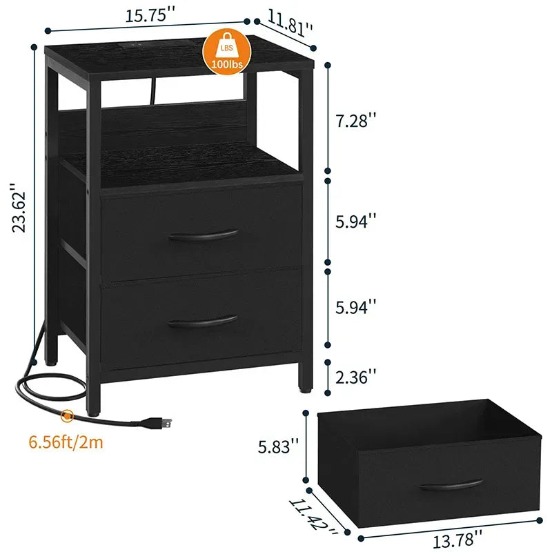 Yoobure 2-drawer bedside table with LED and charging plugs