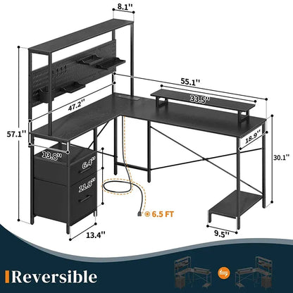 Yoobure L-shaped desk with wall plate and drawers