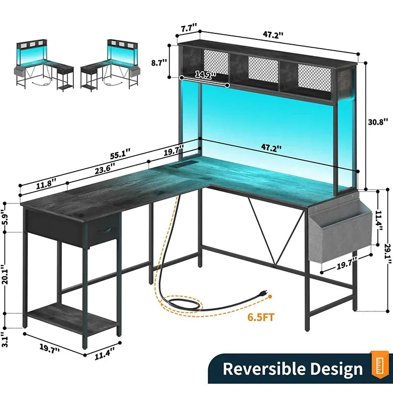 Yoobure L-shape computer desk with high shelf