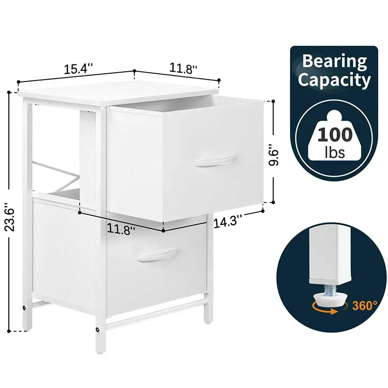 High Capacity Yoobure 2 Drawer Nightstand (2 Piece Set)