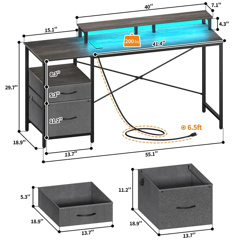 Home Utility Yoobure 55.1-Inch Two Drawer Computer Desk