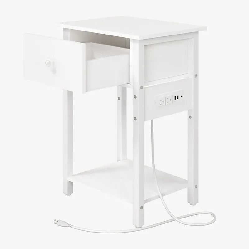 Yoobure nightstand with 1 wooden drawer and charging socket