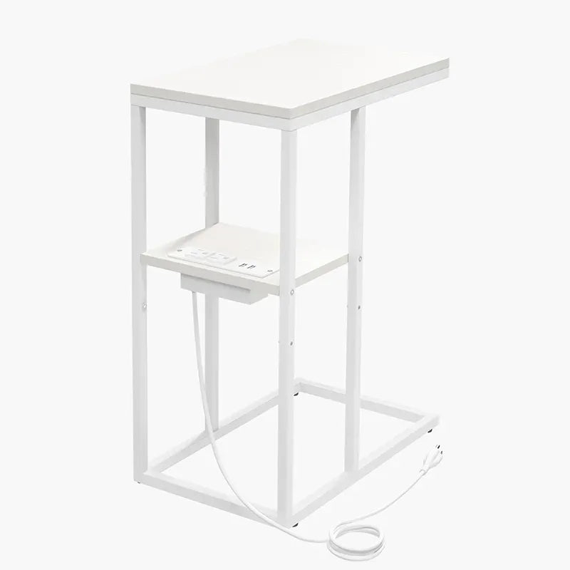 Contemporary C-Shaped Side Table with Charging Station