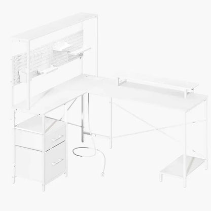 Yoobure L-shaped desk with wall plate and drawers