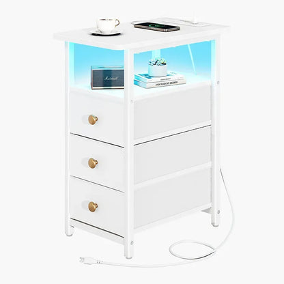 4-layer 3-drawer narrow side table with charging station