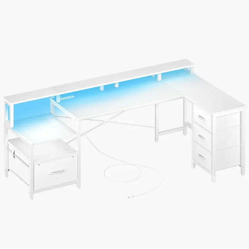 Yoobure 75-inch reversible computer desk with storage compartment and stand