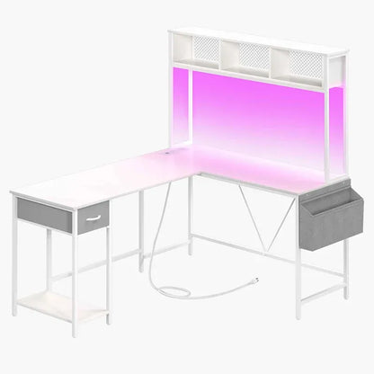 Yoobure L-shape computer desk with high shelf