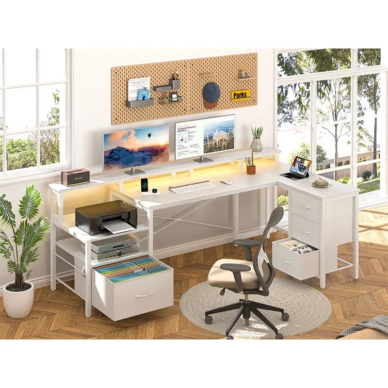 Yoobure 75-inch reversible computer desk with storage compartment and stand