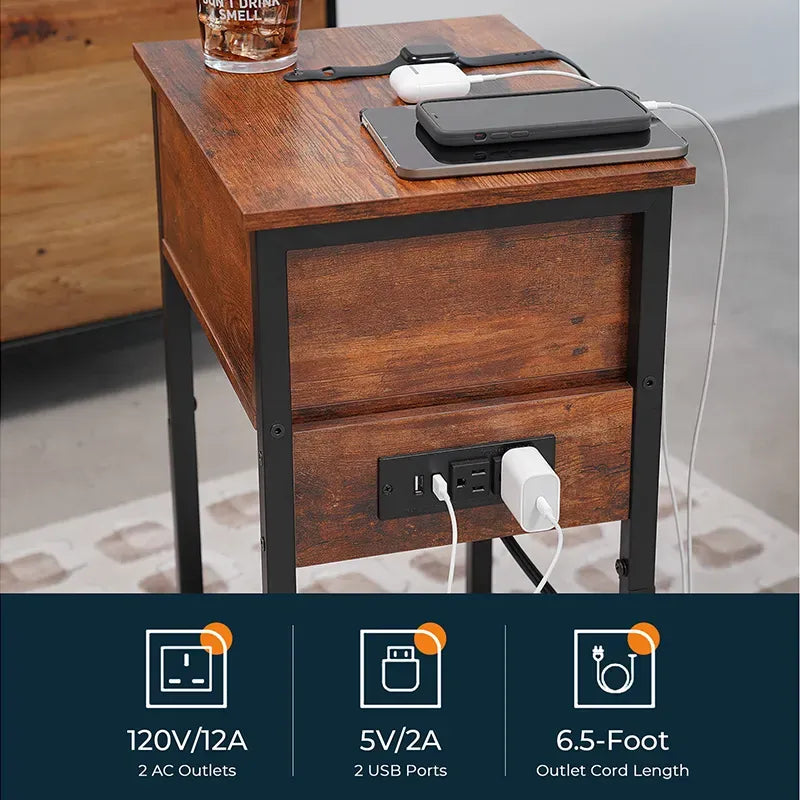 Yoobure nightstand with 1 wooden drawer and charging socket