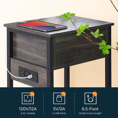 Yoobure nightstand with 1 wooden drawer and charging socket