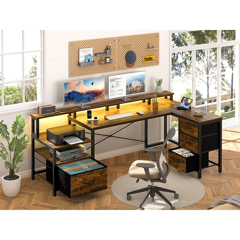 Yoobure 75" Reversible L-shaped Desk with Storage & File Cabinet