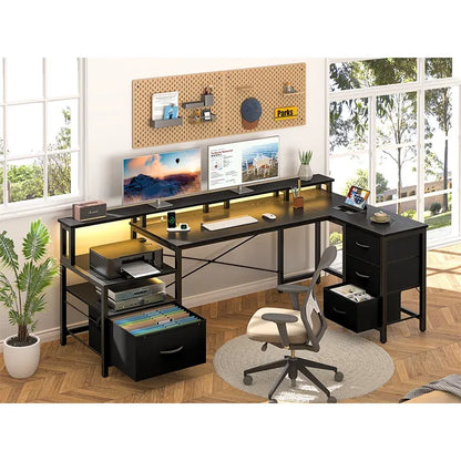 Yoobure 75-inch reversible computer desk with storage compartment and stand