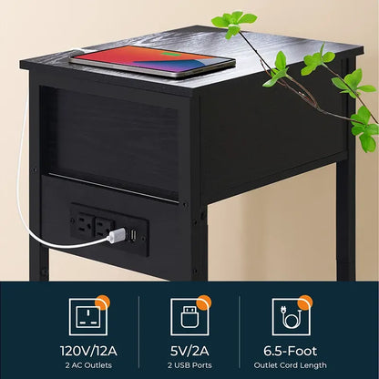 Yoobure nightstand with 1 wooden drawer and charging socket