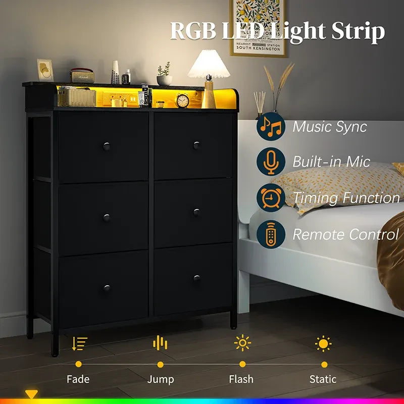 6 Drawer Integrated Charging Station Stand with LED