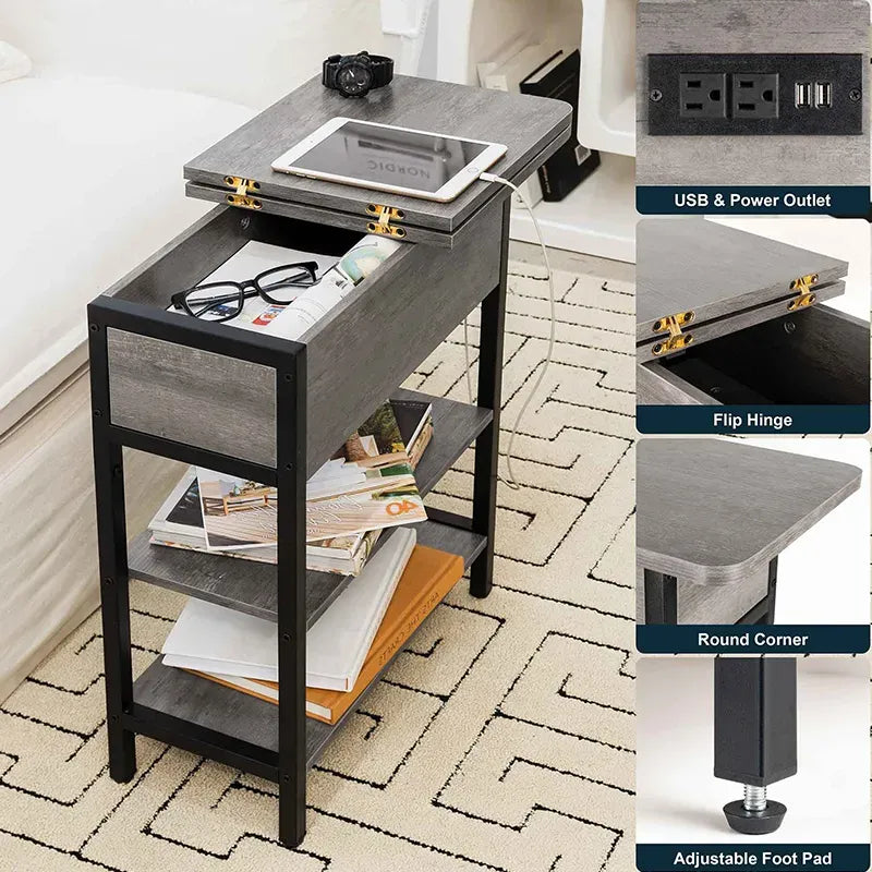 Light Grey End Table with Charging Station