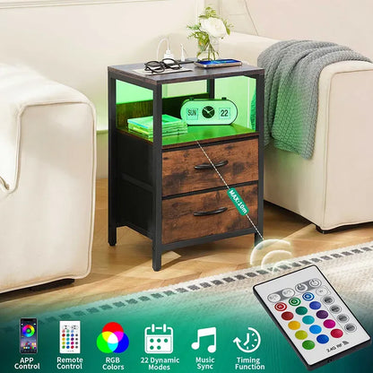 Yoobure 2-drawer bedside table with LED and charging plugs