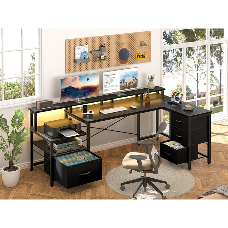 Yoobure 75" Reversible L-shaped Desk with Storage & File Cabinet