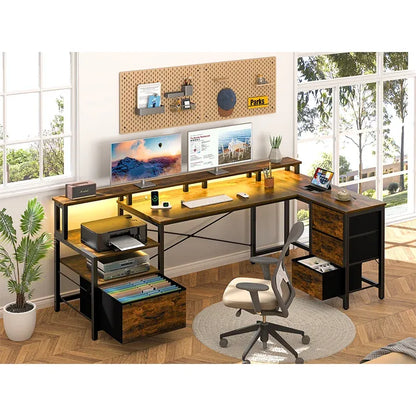 Yoobure 75-inch reversible computer desk with storage compartment and stand