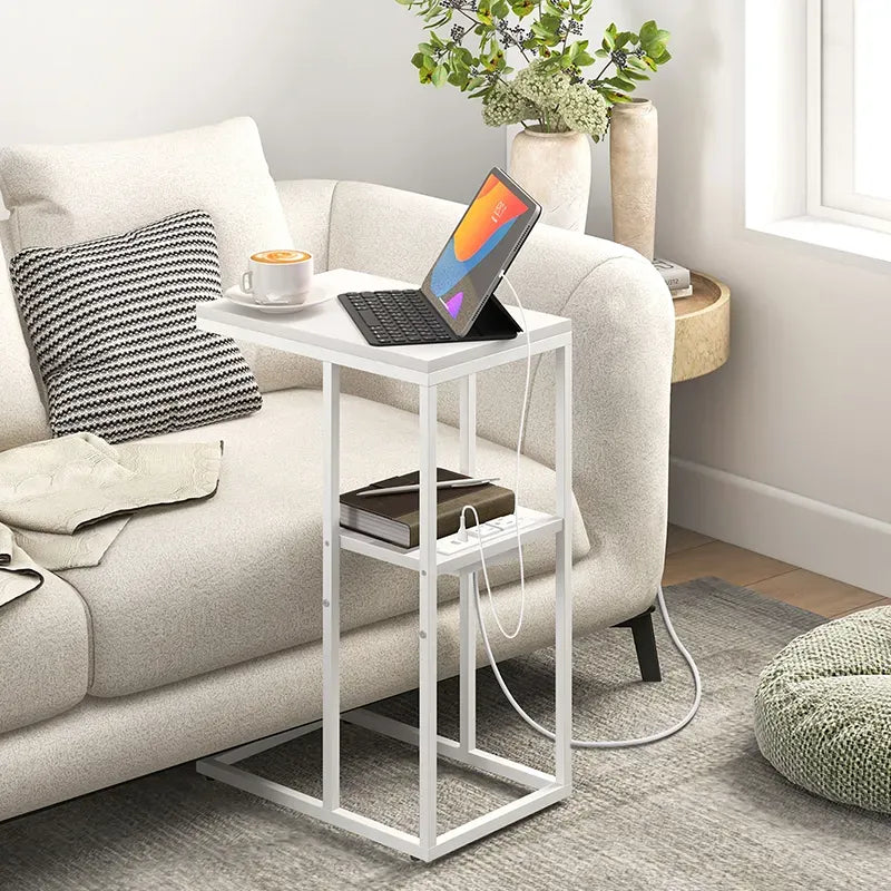 Contemporary C-Shaped Side Table with Charging Station