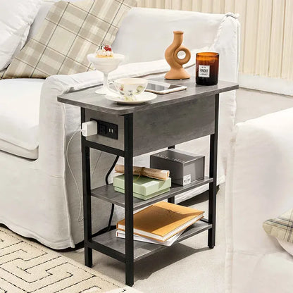 Light Grey End Table with Charging Station