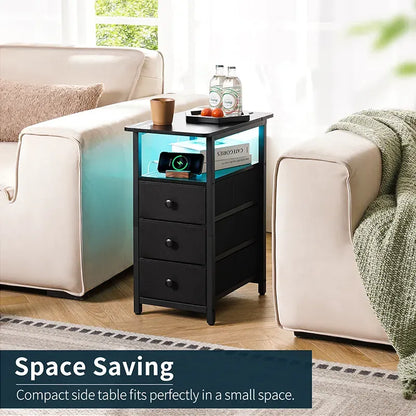 4-layer 3-drawer narrow side table with charging station