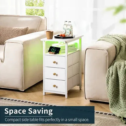 4-layer 3-drawer narrow side table with charging station