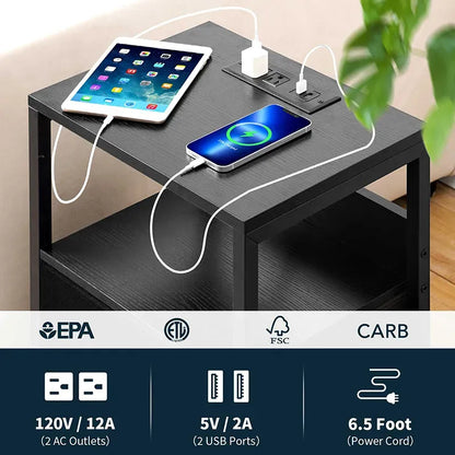 Yoobure 2-drawer bedside table with LED and charging plugs