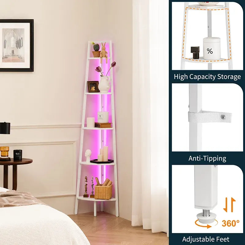 Simple Yoobure 5-Tier Corner Shelf with LED