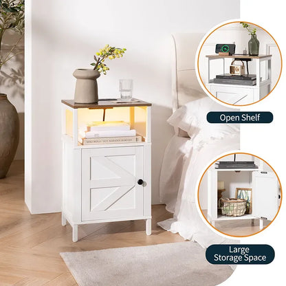 One Cabinet Door with Charging Station Yoobure Farmhouse Nightstand