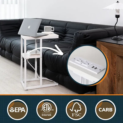 Contemporary C-Shaped Side Table with Charging Station