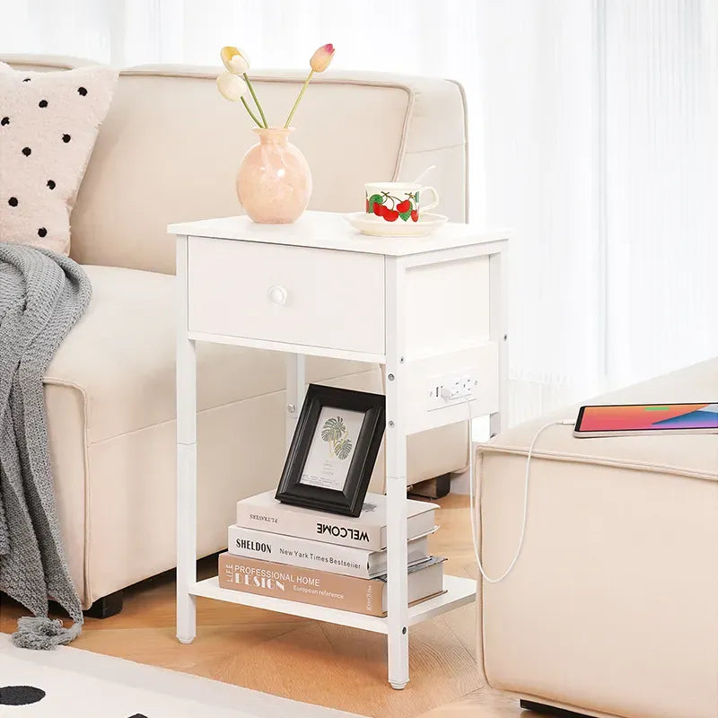 Yoobure nightstand with 1 wooden drawer and charging socket