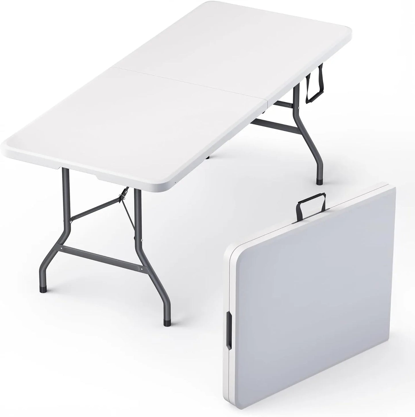 Yoobures 6 Feet Foldable Table with Built in Handle & Steel Legs