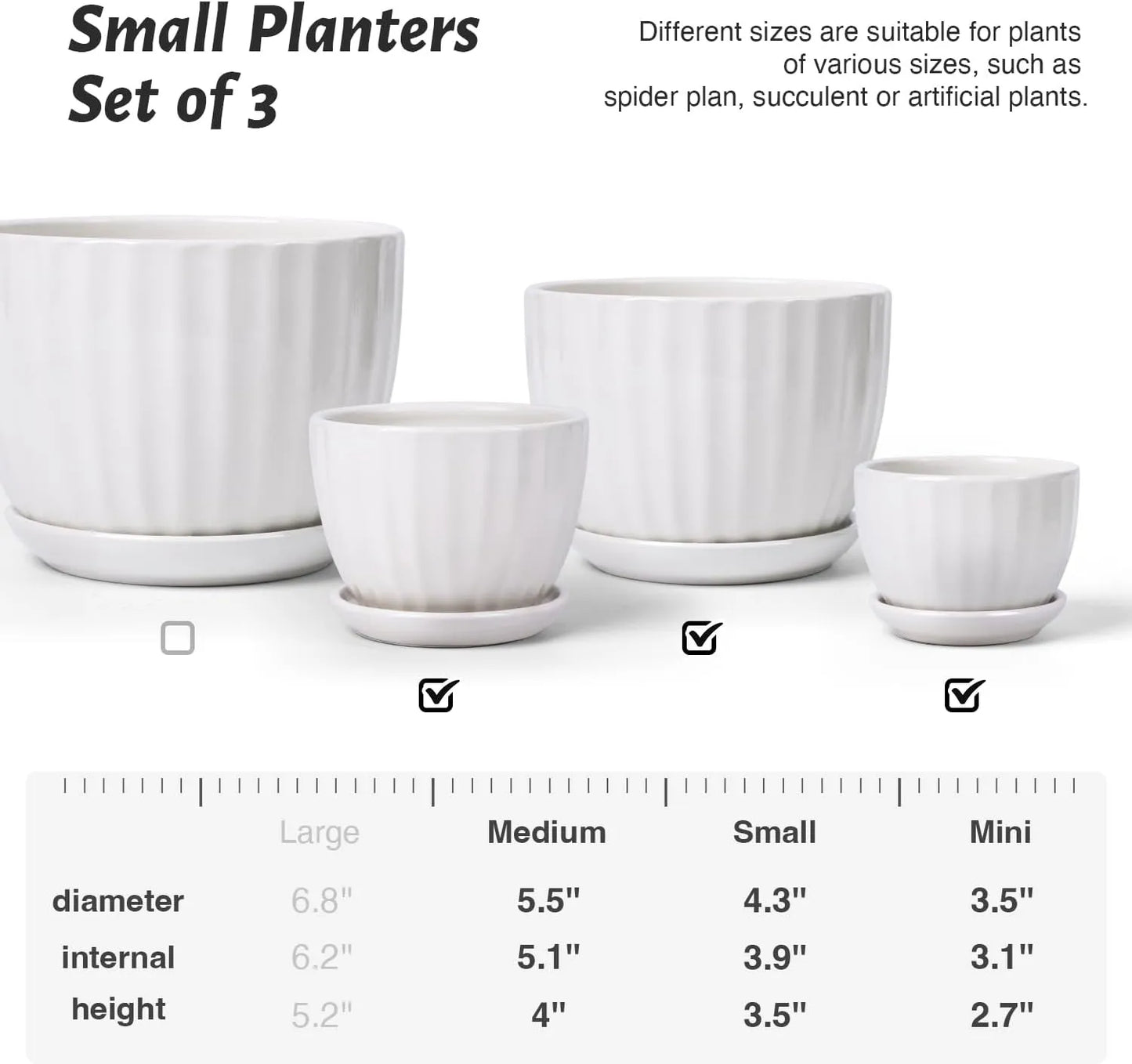 Yoobures Ceramic Plant Pots with Drainage Holes and Saucers