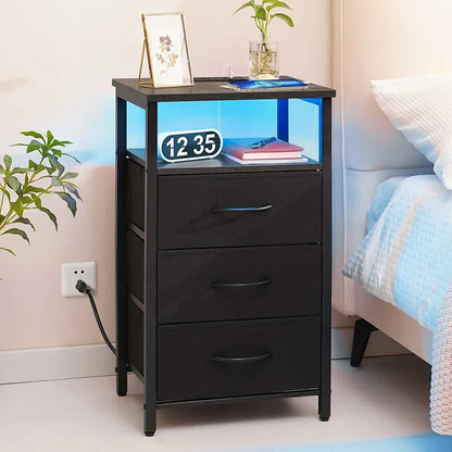 Yoobure 3-drawer nightstand with LED and charging port