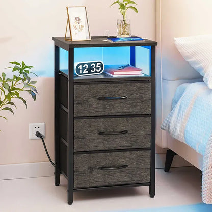 Yoobure 3-drawer nightstand with LED and charging port